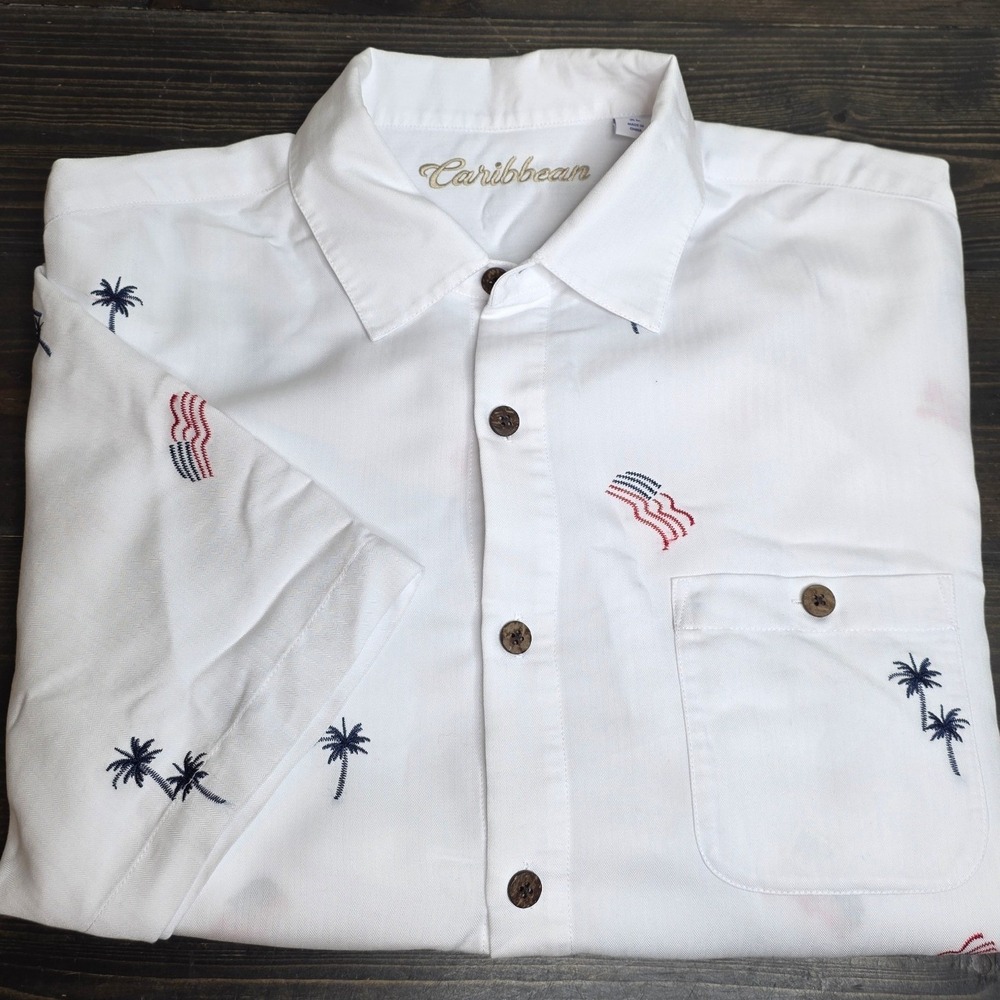 Caribbean Fireworks Americana Embroidered Relaxed Fit Short Sleeve Shirt XL